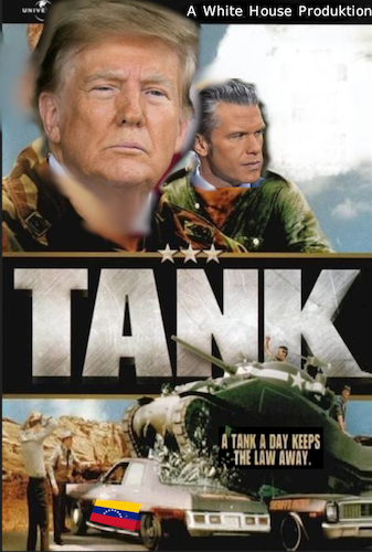 Cartoon: b-movie (medium) by ab tagged usa,us,venezuela,trump,krieg,maduro,land,angriff,militär,minister,präsident