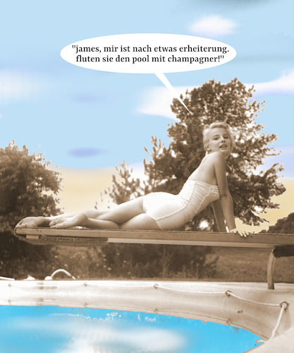Cartoon: lady snoby (medium) by ab tagged reich,pool,frau,gattin,lord,wasser,champagner,baden,schwimmen,geld,verrschwendung,sommer,hitze,erfrischung