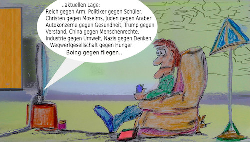 Cartoon: montag (medium) by ab tagged info,tv,nachrichten,news,terror,hass,gewalt,umwelt,auto,zerstörung,menschen,politiker,freiheit,usw