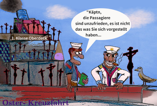 Cartoon: nicht wie im prospekt (medium) by ab tagged schiff,kreuzfahrt,passagiere,kapitän,matrose,kreuze