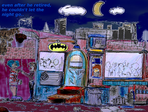 Cartoon: old heros (medium) by ab tagged comic,dc,dark,night,bar,end,work