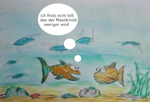 Cartoon: sauber (medium) by ab tagged virus,masken,schutz,umwelt,dreck,meer,ozean,fisch