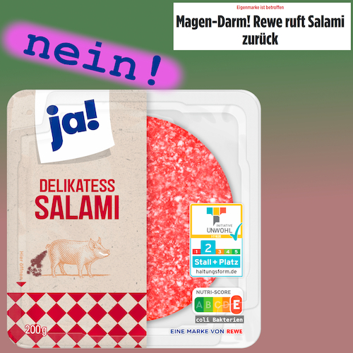 Cartoon: schweinerei (medium) by ab tagged deutschland,rewe,konzern,lebensmittel,essen,bakterien,delikatesse,durchfall,salami