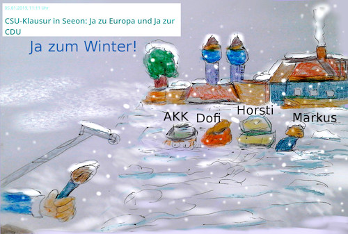 Cartoon: seltene einigkeit (medium) by ab tagged bayern,csu,klausur,seeon,cdu,winter,schnee,blabla