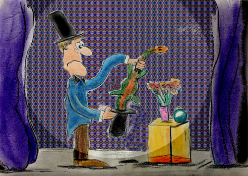 Cartoon: tierische zauberei (medium) by ab tagged zauberer,magie,zylinder,bühne