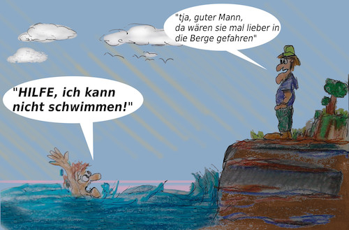 Cartoon: urlaub an der see (medium) by ab tagged urlaub,meer,see,schwimmen,nicht,touristen,einheimische