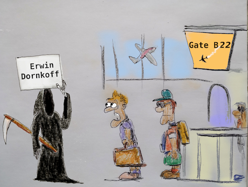 Cartoon: urlaubs ende (medium) by ab tagged urlaub,ende,rückkehr,flug,flughafen,tod,reisen,urlauber