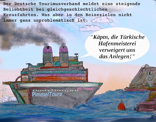 Cartoon: Urlaubszeit (medium) by ab tagged urlaub,reise,schiff,kreuzfahrten,gleichgeschlechtliche,türkei,religiöse,izmirübel