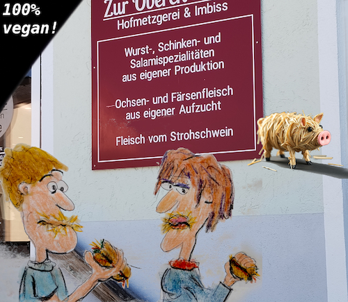 Cartoon: veggie wunder (medium) by ab tagged fleisch,schwein,essen,burger,stroh,vegan,fleischlos,begriff,nahrung
