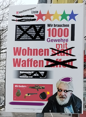 Cartoon: wahlkampf (medium) by ab tagged wahlen,münchen,ob,parteien,themen,waffen,frieden,wohnen,wohnungsmarkt,krieg