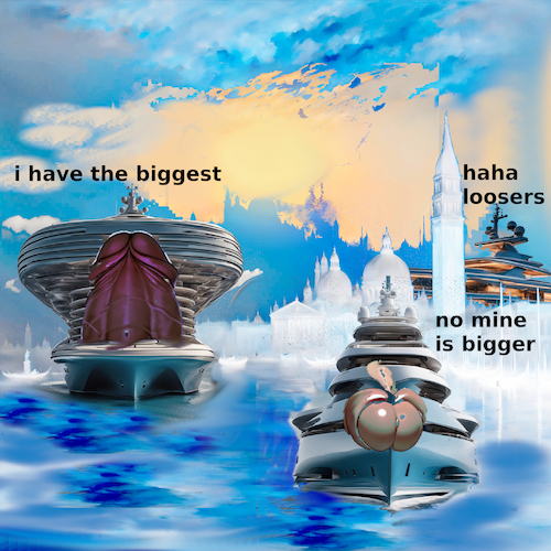 Cartoon: weekend in venice (medium) by ab tagged italy,venice,bezos,wedding,rich,richest,yacht,boot,money