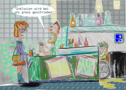 Cartoon: flüssigkeit (medium) by ab tagged bar,drink,inklusion,behindert,wc,rollstuhl