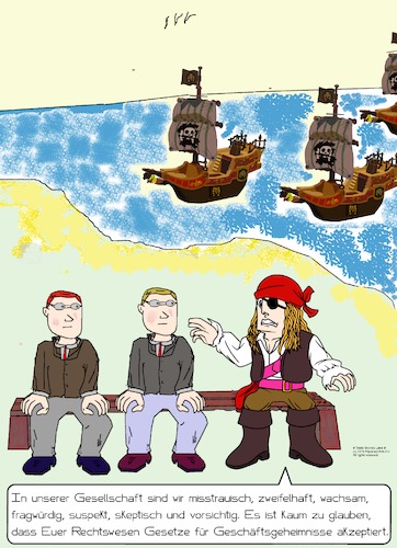 Cartoon: Schutz von Geschäftsgeheimnissen (medium) by paparazziarts tagged geschäftsgeheimnissen,piraterie,geistiges,eigentum
