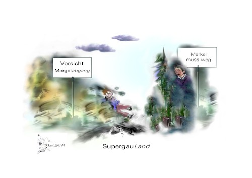 Cartoon: SupergauLand (medium) by BES tagged mergel,kalk,ton,gestein,urlaubsregion,mekel,politik,innenpolitik,politiker