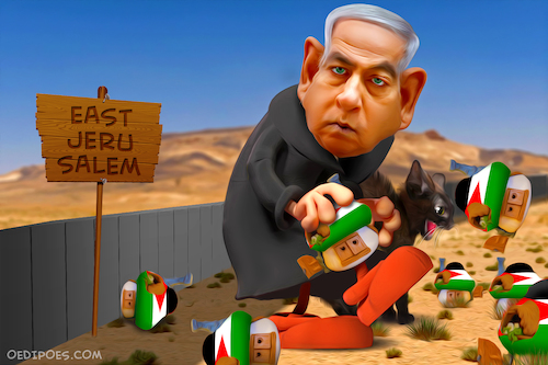 Cartoon: The Palestinians (medium) by Bart van Leeuwen tagged jerusalem,netanyahu,israel,eviction,fight,war,palestina,palestinians