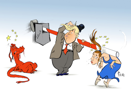 Cartoon: American slapstick (medium) by Paolo Calleri tagged usa,china,eu,europa,handel,wirtschaft,zoll,zoelle,schutzzoelle,stahl,produkte,waren,freihandel,handelsstreit,karikatur,cartoon,paolo,calleri,usa,china,eu,europa,handel,wirtschaft,zoll,zoelle,schutzzoelle,stahl,produkte,waren,freihandel,handelsstreit,karikatur,cartoon,paolo,calleri