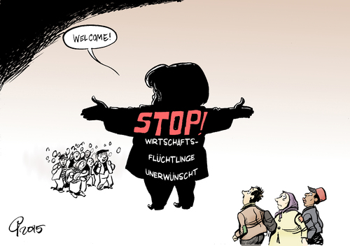 Cartoon: Ausgebreitete Arme (medium) by Paolo Calleri tagged merkel,angela,bundeskanzlerin,aussengrenzen,asylantraege,ablehnung,willkommenskultur,kriegsfluechtlinge,not,armut,wirtschaftsfluechtlinge,fluechtlinge,asyl,eu,deutschland,karikatur,cartoon,paolo,calleri,deutschland,eu,asyl,fluechtlinge,wirtschaftsfluechtlinge,armut,not,kriegsfluechtlinge,willkommenskultur,ablehnung,asylantraege,aussengrenzen,bundeskanzlerin,angela,merkel,karikatur,cartoon,paolo,calleri