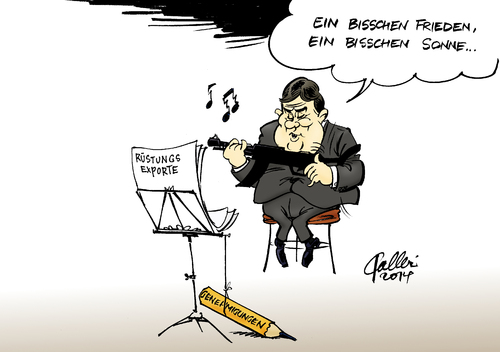 Cartoon: Ein bisschen Frieden (medium) by Paolo Calleri tagged deutschland,ausland,drittländer,rüstungsexporte,bundeswirtschaftsminister,sigmar,gabriel,milliarden,euro,ausfuhr,einzelgenehmigungen,kritik,wahlkampf,frieden,tod,nicole,musik,karikatur,cartoon,paolo,calleri,deutschland,ausland,drittländer,rüstungsexporte,bundeswirtschaftsminister,sigmar,gabriel,milliarden,euro,ausfuhr,einzelgenehmigungen,kritik,wahlkampf,frieden,tod,nicole,musik,karikatur,cartoon,paolo,calleri