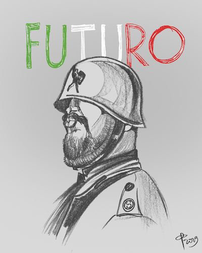 Cartoon: Futuro (medium) by Paolo Calleri tagged eu,union,italien,land,staat,politik,populismus,rechtspopulismus,rechtsextremismus,nationalismus,faschismus,lega,matteo,salvini,innenminister,wahlen,europa,europafeindlich,mussolini,demokratie,futurismus,karikatur,cartoon,paolo,calleri,eu,union,italien,land,staat,politik,populismus,rechtspopulismus,rechtsextremismus,nationalismus,faschismus,lega,matteo,salvini,innenminister,wahlen,europa,europafeindlich,mussolini,demokratie,futurismus,karikatur,cartoon,paolo,calleri