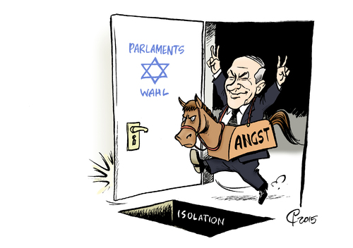 Cartoon: Israel-Wahl (medium) by Paolo Calleri tagged israel,tel,aviv,wahlen,parlamentswahl,premier,benjamin,netanjahu,partei,likud,sieger,panik,angspolitik,isolation,iran,atomprogramm,palaestinenser,palaestina,rechtsruck,karikatur,cartoon,paolo,calleri,israel,tel,aviv,wahlen,parlamentswahl,premier,benjamin,netanjahu,partei,likud,sieger,panik,angspolitik,isolation,iran,atomprogramm,palaestinenser,palaestina,rechtsruck,karikatur,cartoon,paolo,calleri