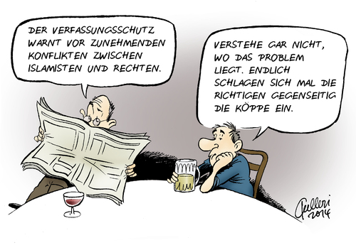 Cartoon: Knallköppe (medium) by Paolo Calleri tagged deutschland,verfassungsschutz,verfassungsschutzpraesident,hans,georg,maaßen,konfrontationen,rechtsextreme,islamisten,rechte,konflikte,kaempfe,salafisten,fremdenfeindlichkeit,gewalt,antiislamisch,karikatur,cartoon,paolo,calleri,deutschland,verfassungsschutz,verfassungsschutzpraesident,hans,georg,maaßen,konfrontationen,rechtsextreme,islamisten,rechte,konflikte,kaempfe,salafisten,fremdenfeindlichkeit,gewalt,antiislamisch,karikatur,cartoon,paolo,calleri