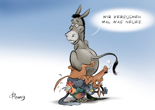 Cartoon: R2G in Bremen (medium) by Paolo Calleri tagged deutschland,laender,bundesland,buergerschaft,wahlen,bremen,parteien,gruene,linkspartei,linke,spd,sozialdemokraten,parlament,bremer,stadtmusikanten,signal,signalwirkung,bund,karikatur,cartoon,paolo,calleri,deutschland,laender,bundesland,buergerschaft,wahlen,bremen,parteien,gruene,linkspartei,linke,spd,sozialdemokraten,parlament,bremer,stadtmusikanten,signal,signalwirkung,bund,karikatur,cartoon,paolo,calleri