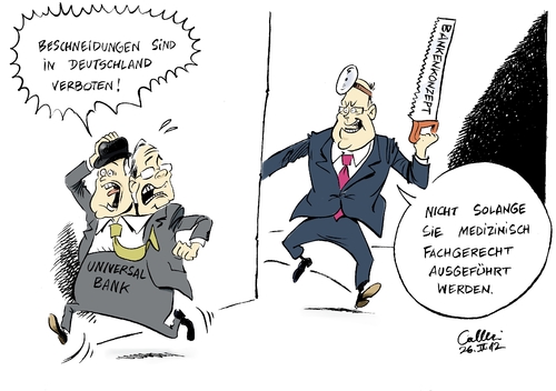 Cartoon: Siamesische Zwillinge (medium) by Paolo Calleri tagged deutschland,gesetzesvorlage,beschneidungsverbot,beschneidung,schattenbankensektor,aufspaltung,trennung,einlagengeschäft,kreditgeschäft,investmentgeschäft,geldhäuser,universalbanken,bankenkonzept,banken,plan,spd,steinbrück,peer,peer,steinbrück,spd,plan,banken,bankenkonzept,universalbanken,geldhäuser,investmentgeschäft,kreditgeschäft,einlagengeschäft,trennung,aufspaltung,schattenbankensektor,bescheidung,beschneidungsverbot,gesetzesvorlage,deutschland