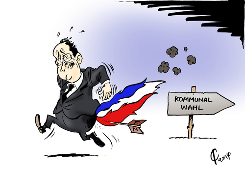 Cartoon: Signalfeuer (medium) by Paolo Calleri tagged frankreich,kommunalwahlen,2014,front,national,präsident,francois,hollande,sozialisten,verluste,rechtspopulismus,karikatur,cartoon,paolo,calleri,frankreich,kommunalwahlen,2014,front,national,präsident,francois,hollande,sozialisten,verluste,rechtspopulismus,karikatur,cartoon,paolo,calleri