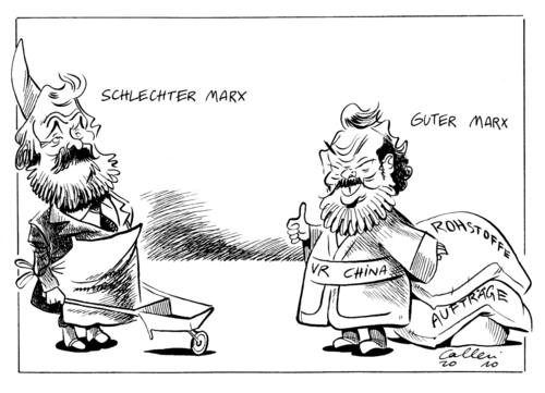 Cartoon: Unterschied (medium) by Paolo Calleri tagged linke,parteichefin,gesine,loetzsch,kommunismus,kommunismusbegriff,kommunismusdebatte,deutschland,bundesregierung,deutsche,wirtschaft,vr,china,vizepremier,li,keqiang,milliardenauftraege