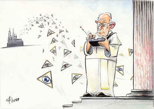 Cartoon: V- Die Besucher (medium) by Paolo Calleri tagged deutschland,vatikan,papst,franziskus,koeln,erzbistum,christentum,christen,religion,katholizismus,pruefer,visitatoren,visitation,missbrauchsfaelle,karikatur,cartoon,paolo,calleri,deutschland,vatikan,papst,franziskus,koeln,erzbistum,christentum,christen,religion,katholizismus,pruefer,visitatoren,visitation,missbrauchsfaelle,karikatur,cartoon,paolo,calleri