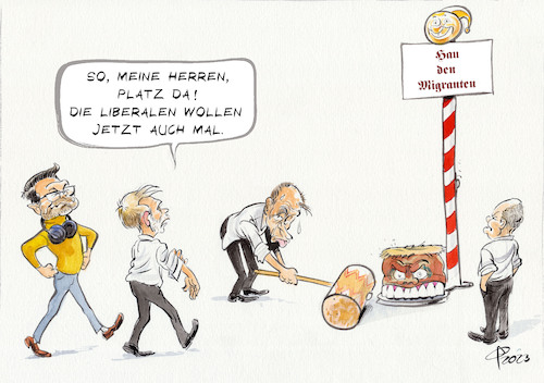 Cartoon: Volksfest (medium) by Paolo Calleri tagged deutschland,politik,parteien,spd,cdu,fdp,scholz,merz,lindner,buschmann,migration,asylpolitik,populismus,abschiebungen,asylrecht,migranten,soziales,gefluechtete,arbeit,wirtschaft,karikatur,cartoon,paolo,calleri,deutschland,politik,parteien,spd,cdu,fdp,scholz,merz,lindner,buschmann,migration,asylpolitik,populismus,abschiebungen,asylrecht,migranten,soziales,gefluechtete,arbeit,wirtschaft,karikatur,cartoon,paolo,calleri