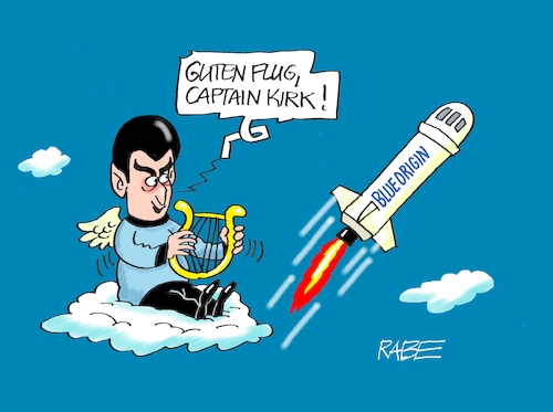 Cartoon: Abenteuer im Weltall (medium) by RABE tagged startrek,mister,spock,captain,kirk,blue,origin,weltall,flug,wolke,harfe,rabe,ralf,böhme,cartoon,karikatur,pressezeichnung,farbcartoon,tagescartoon,astronauten,all,raumschiff,enterprise,startrek,mister,spock,captain,kirk,blue,origin,weltall,flug,wolke,harfe,rabe,ralf,böhme,cartoon,karikatur,pressezeichnung,farbcartoon,tagescartoon,astronauten,all,raumschiff,enterprise