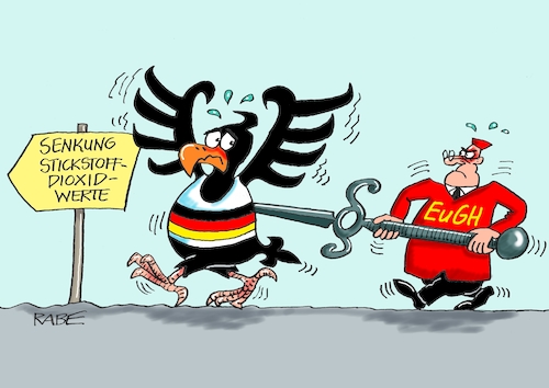 Cartoon: Abgeführt (medium) by RABE tagged eu,eugh,brüssel,deutschland,bundesadler,urteilgrenzwerte,stickstoffdioxid,luftverschmutzung,rabe,ralf,böhme,cartoon,karikatur,pressezeichnung,farbcartoon,tagescartoon,lanze,richter,auflagen,dieselfahrzeuge,umweltschutz,grenzwerte,urteil,umweltverschmutzung,eu,eugh,brüssel,deutschland,bundesadler,urteilgrenzwerte,stickstoffdioxid,luftverschmutzung,rabe,ralf,böhme,cartoon,karikatur,pressezeichnung,farbcartoon,tagescartoon,lanze,richter,auflagen,dieselfahrzeuge,umweltschutz,grenzwerte,urteil,umweltverschmutzung