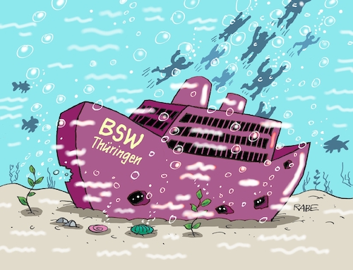 Cartoon: Abgetaucht (medium) by RABE tagged merz,kanzler,koalition,union,spd,klingbeil,cartoon,karikatur,pressezeichnung,farbcartoon,tagescartoon,db,bahn,frühling,frühjahr,frühjahrsputz,ice,zug,blumenkasten,blumenkästen,esc,songcontest,thüringen,erfurt,voigt,wolf,wagenknecht,bsw,mitgliederschwund,parteiuaustritt,meer,schiff,wrack,tauchstation,merz,kanzler,koalition,union,spd,klingbeil,cartoon,karikatur,pressezeichnung,farbcartoon,tagescartoon,db,bahn,frühling,frühjahr,frühjahrsputz,ice,zug,blumenkasten,blumenkästen,esc,songcontest,thüringen,erfurt,voigt,wolf,wagenknecht,bsw,mitgliederschwund,parteiuaustritt,meer,schiff,wrack,tauchstation