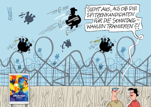 Cartoon: Achterbahnfahrt (medium) by RABE tagged merz,kanzler,koalition,union,spd,klingbeil,cartoon,karikatur,pressezeichnung,farbcartoon,tagescartoon,db,bahn,frühling,frühjahr,frühjahrsputz,ice,zug,blumenkasten,blumenkästen,esc,songcontest,wahlsonntag,spitzenkandidaten,landtagswahl,senatswahl,berlin,mecklenburg,vorpommern,umfragetief,wahlniederlage,oktoberfest,wiesn,münchen,bayern,achterbahn,schausteller,achterbahnfahrt,merz,kanzler,koalition,union,spd,klingbeil,cartoon,karikatur,pressezeichnung,farbcartoon,tagescartoon,db,bahn,frühling,frühjahr,frühjahrsputz,ice,zug,blumenkasten,blumenkästen,esc,songcontest,wahlsonntag,spitzenkandidaten,landtagswahl,senatswahl,berlin,mecklenburg,vorpommern,umfragetief,wahlniederlage,oktoberfest,wiesn,münchen,bayern,achterbahn,schausteller,achterbahnfahrt