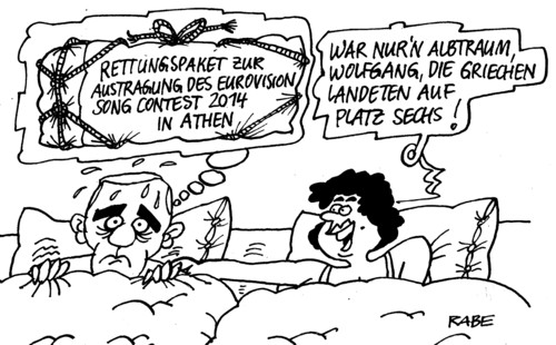 Cartoon: Albtraum (medium) by RABE tagged albtraum,schäuble,cdu,finanzminister,krise,euro,eurokrise,griechenland,athen,rettungspaket,hilfspaket,eurozone,brüssel,finanzchefs,ralf,böhme,rabe,cartoon,karikatur,pressezeichnung,esc,eurovison,song,contest,malmö,sieger,dänemark,emmelie,forest,austragungsort,ehepaar,bett,bettdecke,mann,frau,albtraum,schäuble,cdu,finanzminister,krise,euro,eurokrise,griechenland,athen,rettungspaket,hilfspaket,eurozone,brüssel,finanzchefs,ralf,böhme,rabe,cartoon,karikatur,pressezeichnung,esc,eurovison,song,contest,malmö,sieger,dänemark,emmelie,forest,austragungsort,ehepaar,bett,bettdecke,mann,frau