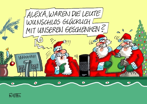 Cartoon: Alexa fragen (medium) by RABE tagged weihnachten,weihnachtsfest,weihnachtsmann,weihnachtsmänner,bart,geschenkesack,rabe,ralf,böhme,cartoon,karikatur,pressezeichnung,farbcartoon,tagescartoon,weihnachtsgeschenke,geschenke,gedanken,alexa,amazon,abstimmung,zufriedenheit,glück,befragung,weihnachten,weihnachtsfest,weihnachtsmann,weihnachtsmänner,bart,geschenkesack,rabe,ralf,böhme,cartoon,karikatur,pressezeichnung,farbcartoon,tagescartoon,weihnachtsgeschenke,geschenke,gedanken,alexa,amazon,abstimmung,zufriedenheit,glück,befragung