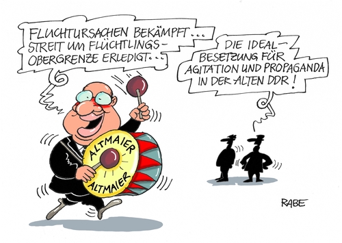 Cartoon: Altmaier (medium) by RABE tagged altmaier,kanzleramt,kanzleramtsminister,merkel,cdu,flüchtlinge,flüchtlingskrise,obergrenze,fluchtursachen,streit,flüchtlingsobergrenze,rabe,ralf,böhme,cartoon,karikatur,pressezeichnung,farbcartoon,tagescartoon,trommel,ddr,sed,agitation,propaganda,altmaier,kanzleramt,kanzleramtsminister,merkel,cdu,flüchtlinge,flüchtlingskrise,obergrenze,fluchtursachen,streit,flüchtlingsobergrenze,rabe,ralf,böhme,cartoon,karikatur,pressezeichnung,farbcartoon,tagescartoon,trommel,ddr,sed,agitation,propaganda