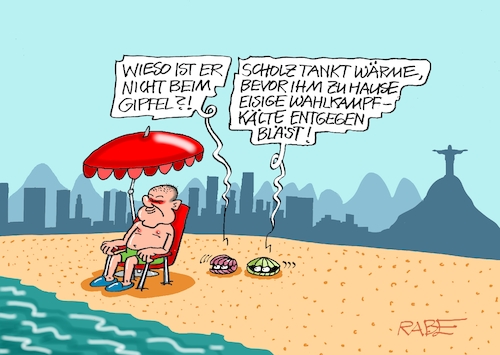 Cartoon: An der Strandpromenade (medium) by RABE tagged ampel,ampelregierung,rot,grün,gelb,fdp,spd,grüne,rabe,ralf,böhme,cartoon,karikatur,pressezeichnung,farbcartoon,tagescartoon,inflation,einkommen,rente,rentenpaket,bruch,streit,neuwahlen,rio,brasilien,zuckerhut,strand,sand,meer,olaf,sonne,wärme,gipfeltreffen,wirtschaftsstaaten,wahlkampf,kälte,eis,gegenkandidat,pistorius,ampel,ampelregierung,rot,grün,gelb,fdp,spd,grüne,rabe,ralf,böhme,cartoon,karikatur,pressezeichnung,farbcartoon,tagescartoon,inflation,einkommen,rente,rentenpaket,bruch,streit,neuwahlen,rio,brasilien,zuckerhut,strand,sand,meer,olaf,sonne,wärme,gipfeltreffen,wirtschaftsstaaten,wahlkampf,kälte,eis,gegenkandidat,pistorius