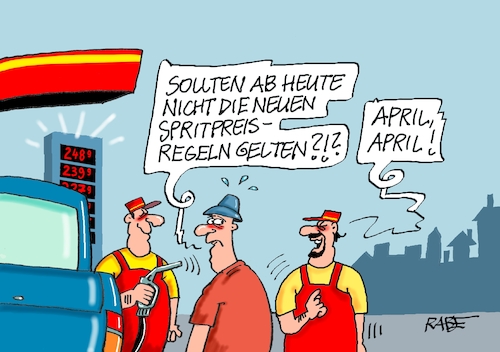 Cartoon: April April (medium) by RABE tagged merz,kanzler,koalition,union,spd,klingbeil,cartoon,karikatur,pressezeichnung,farbcartoon,tagescartoon,db,bahn,frühling,frühjahr,frühjahrsputz,ice,zug,blumenkasten,blumenkästen,trump,irankrieg,spritpreis,spritpreisregelung,preiserhöhung,mineralölkonzerne,april,scherz,scherzkeks,tankstelle,tankwart,aprilscherz,merz,kanzler,koalition,union,spd,klingbeil,cartoon,karikatur,pressezeichnung,farbcartoon,tagescartoon,db,bahn,frühling,frühjahr,frühjahrsputz,ice,zug,blumenkasten,blumenkästen,trump,irankrieg,spritpreis,spritpreisregelung,preiserhöhung,mineralölkonzerne,april,scherz,scherzkeks,tankstelle,tankwart,aprilscherz