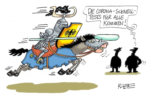 Cartoon: Arme Ritter (medium) by RABE tagged corona,schnelltest,flughäfen,bahnhöfe,reiserückkehrer,testpflicht,markus,söder,bußgelder,ber,hauptstadtflughafen,eröffnung,fluggäste,viren,maskenpflicht,abstandsregeln,selbsttest,jens,spahn,ritter,reiter,turnier,lanze,stäbchen,teststäbchen,abstrich,nase,rachen,lockerungen,lockdown,corona,schnelltest,flughäfen,bahnhöfe,reiserückkehrer,testpflicht,markus,söder,bußgelder,ber,hauptstadtflughafen,eröffnung,fluggäste,viren,maskenpflicht,abstandsregeln,selbsttest,jens,spahn,ritter,reiter,turnier,lanze,stäbchen,teststäbchen,abstrich,nase,rachen,lockerungen,lockdown