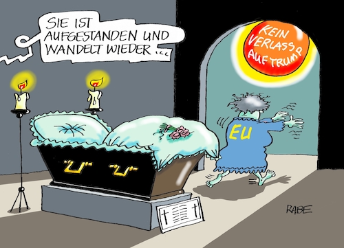 Cartoon: Auferstehung der EU (medium) by RABE tagged merz,union,kanzler,fritze,koalition,spd,klingbeil,bundesregierung,rabe,ralf,böhme,cartoon,karikatur,pressezeichnung,farbcartoon,tagescartoon,trump,putin,krisen,tv,nachrichten,waschmaschine,eu,europa,brüssel,sarg,auferstehung,abkehr,merz,union,kanzler,fritze,koalition,spd,klingbeil,bundesregierung,rabe,ralf,böhme,cartoon,karikatur,pressezeichnung,farbcartoon,tagescartoon,trump,putin,krisen,tv,nachrichten,waschmaschine,eu,europa,brüssel,sarg,auferstehung,abkehr