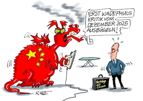 Cartoon: Ausbügeln (medium) by RABE tagged merz,kanzler,koalition,union,spd,klingbeil,cartoon,karikatur,pressezeichnung,farbcartoon,tagescartoon,bürokratie,verwaltung,beamte,modernisierung,monster,drachen,schwert,holzschwert,nägel,säge,wadephul,außenminister,kritik,china,chinareise,peking,drache,verträge,bügelbrett,bügeleisen,wirtschaftsverträge,merz,kanzler,koalition,union,spd,klingbeil,cartoon,karikatur,pressezeichnung,farbcartoon,tagescartoon,bürokratie,verwaltung,beamte,modernisierung,monster,drachen,schwert,holzschwert,nägel,säge,wadephul,außenminister,kritik,china,chinareise,peking,drache,verträge,bügelbrett,bügeleisen,wirtschaftsverträge