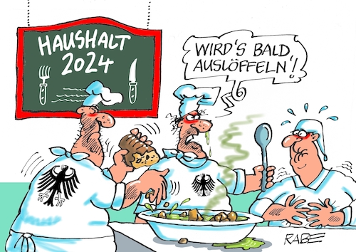 Cartoon: Auslöffelei (medium) by RABE tagged ampelregierung,scholz,spd,grüne,fdp,lindner,kinder,kindergrundsicherung,rabe,ralf,böhme,cartoon,karikatur,pressezeichnung,farbcartoon,tagescartoon,hausmeister,ohren,zähne,köche,essen,suppe,löffel,teller,michel,haushalt,haushaltsbeschluss,kürzungen,einsparungen,strompreisbremse,schuldenbremse,haushaltsloch,ampelregierung,scholz,spd,grüne,fdp,lindner,kinder,kindergrundsicherung,rabe,ralf,böhme,cartoon,karikatur,pressezeichnung,farbcartoon,tagescartoon,hausmeister,ohren,zähne,köche,essen,suppe,löffel,teller,michel,haushalt,haushaltsbeschluss,kürzungen,einsparungen,strompreisbremse,schuldenbremse,haushaltsloch