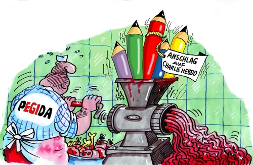 Cartoon: Ausschlachtung (medium) by RABE tagged pegida,dresden,islamismus,charlie,hebdo,paris,attentat,redaktion,satire,satireblatt,karikaturisten,islamisten,ausschlachtung,demo,bleistift,rabe,ralf,böhme,cartoon,karikatur,pressezeichnung,farbcartoon,tagescartoon,schlächter,fleischwolf,frankreich,is,terroristen,trauer,opfer,jesuis,pegida,dresden,islamismus,charlie,hebdo,paris,attentat,redaktion,satire,satireblatt,karikaturisten,islamisten,ausschlachtung,demo,bleistift,rabe,ralf,böhme,cartoon,karikatur,pressezeichnung,farbcartoon,tagescartoon,schlächter,fleischwolf,frankreich,is,terroristen,trauer,opfer,jesuis