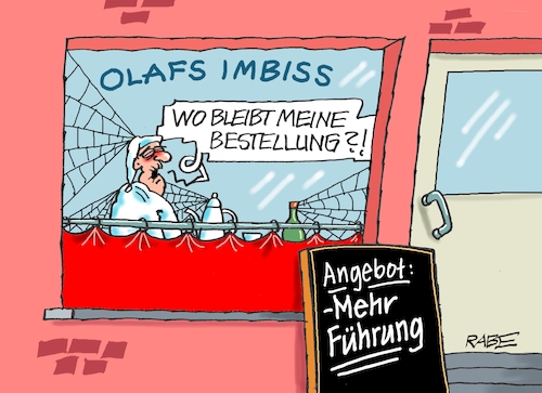 Cartoon: Aussitzer (medium) by RABE tagged ampelregierung,scholz,spd,grüne,fdp,lindner,kinder,kindergrundsicherung,rabe,ralf,böhme,cartoon,karikatur,pressezeichnung,farbcartoon,tagescartoon,hausmeister,ohren,zähne,gastronomie,olaf,imbiss,restaurant,führung,bestellung,kellner,ober,michel,warteschleife,spinnennetze,spinnweben,angebot,ampelregierung,scholz,spd,grüne,fdp,lindner,kinder,kindergrundsicherung,rabe,ralf,böhme,cartoon,karikatur,pressezeichnung,farbcartoon,tagescartoon,hausmeister,ohren,zähne,gastronomie,olaf,imbiss,restaurant,führung,bestellung,kellner,ober,michel,warteschleife,spinnennetze,spinnweben,angebot