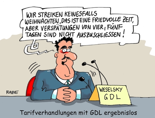 Cartoon: Bahn und GDL (medium) by RABE tagged db,deutsche,bahn,gdl,gewrkschaft,der,lokführer,weselsky,bahnstreik,rabe,ralf,böhme,cartoon,karikatur,pressezeichnung,farbcartoon,tagescartoon,weihnachten,weihnachtsreiseverkehr,bahnreisende,feiertage,db,deutsche,bahn,gdl,gewrkschaft,der,lokführer,weselsky,bahnstreik,rabe,ralf,böhme,cartoon,karikatur,pressezeichnung,farbcartoon,tagescartoon,weihnachten,weihnachtsreiseverkehr,bahnreisende,feiertage