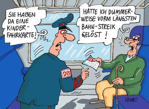 Cartoon: bahnstreik (medium) by RABE tagged gdl,bahnstreik,lokführer,gewerkschaft,streik,arbeitskampf,lokführerstreik,bahngewerkschaft,weselsky,chef,rabe,ralf,böhme,cartoon,karikatur,pressezeichnung,farbcartoon,tagescartoon,bahnabteil,fahrkartenkontrolle,kinderkarte,schaffner,rentner,greis,zugausfall,bahnticket,gdl,bahnstreik,lokführer,gewerkschaft,streik,arbeitskampf,lokführerstreik,bahngewerkschaft,weselsky,chef,rabe,ralf,böhme,cartoon,karikatur,pressezeichnung,farbcartoon,tagescartoon,bahnabteil,fahrkartenkontrolle,kinderkarte,schaffner,rentner,greis,zugausfall,bahnticket