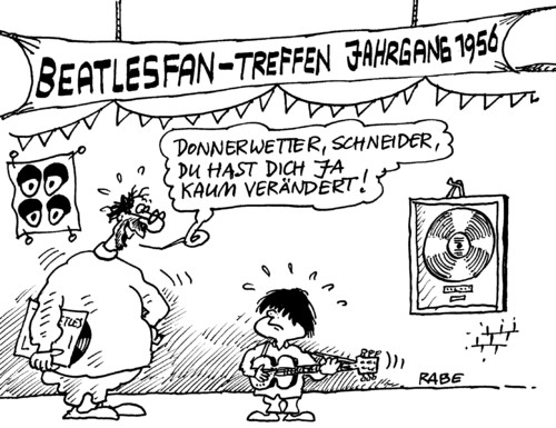 Cartoon: Beatlesfantreffen (medium) by RABE tagged beatles,liverpool,john,paul,george,ringo,beatlesfan,rockband,rockmusik,popmusik,popband,beatgruppe,hitparade,singlecharts,pilzkopf,schallplatte,mann,kind,gitarre,schlagzeug,vinyl,single,poster,yeah,treffen,meeting,jahrgang,donnerwetter,idol,fan,abbey,road,tonstudio,beatles,rockmusik,popmusik,popband,hitparade,schallplatte,gitarre