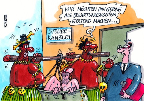 Cartoon: Bewirtung (medium) by RABE tagged bewirtung,bewirtungskosten,geschäftsessen,steuer,steuerberater,steuerkanzlei,steuerzahler,finanzamt,mandant,restaurant,essen,menü,eingeborene,menschenfresser,kanibalen,kessel,kochkessel,menschenfleisch,suppe,steuererstattung,steuerrückerstattung,absetzbarkeit,rabe,karikatur,cartoon,knochen,totenkopf,geschäftspartner,bewirtung,bewirtungskosten,geschäftsessen,steuer,steuerberater,steuerkanzlei,steuerzahler,finanzamt,mandant,restaurant,essen,menü,eingeborene,menschenfresser,kanibalen,kessel,kochkessel,menschenfleisch,suppe,steuererstattung,steuerrückerstattung,absetzbarkeit,rabe,karikatur,cartoon,knochen,totenkopf,geschäftspartner